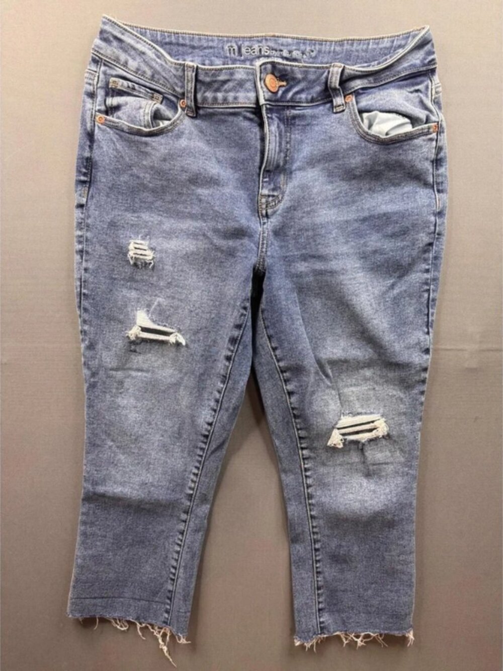 Maurices Cropped Jeans Women's Blue Distressed Raw Hem 12